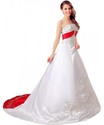 Strapless Satin Embroidery Wedding Dress Bridal Gown D212 Ivory & Red $73.92 Dresses