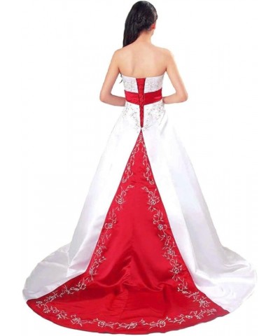 Strapless Satin Embroidery Wedding Dress Bridal Gown D212 Ivory & Red $73.92 Dresses