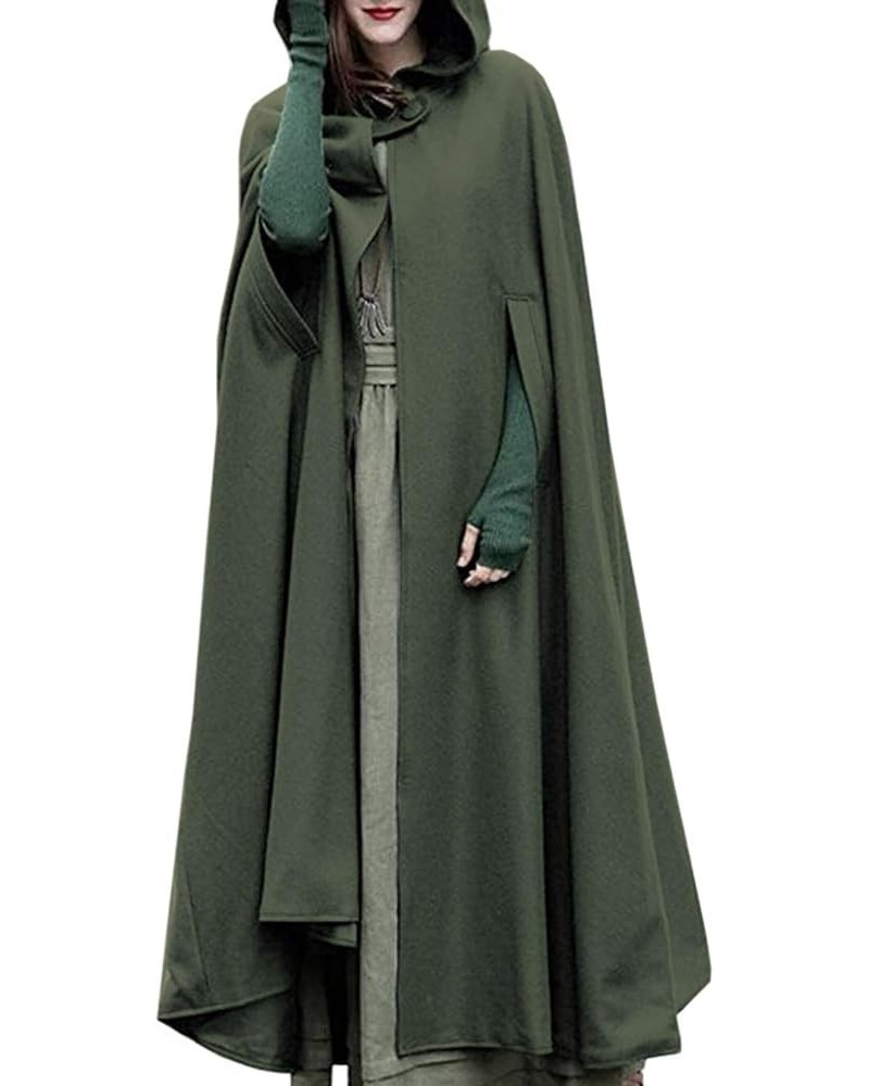 Women Gothic Hooded Open Front Poncho Cape Coat Outwear Jacket Cloak Olive $24.01 Coats