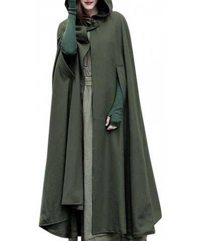 Women Gothic Hooded Open Front Poncho Cape Coat Outwear Jacket Cloak Olive $24.01 Coats