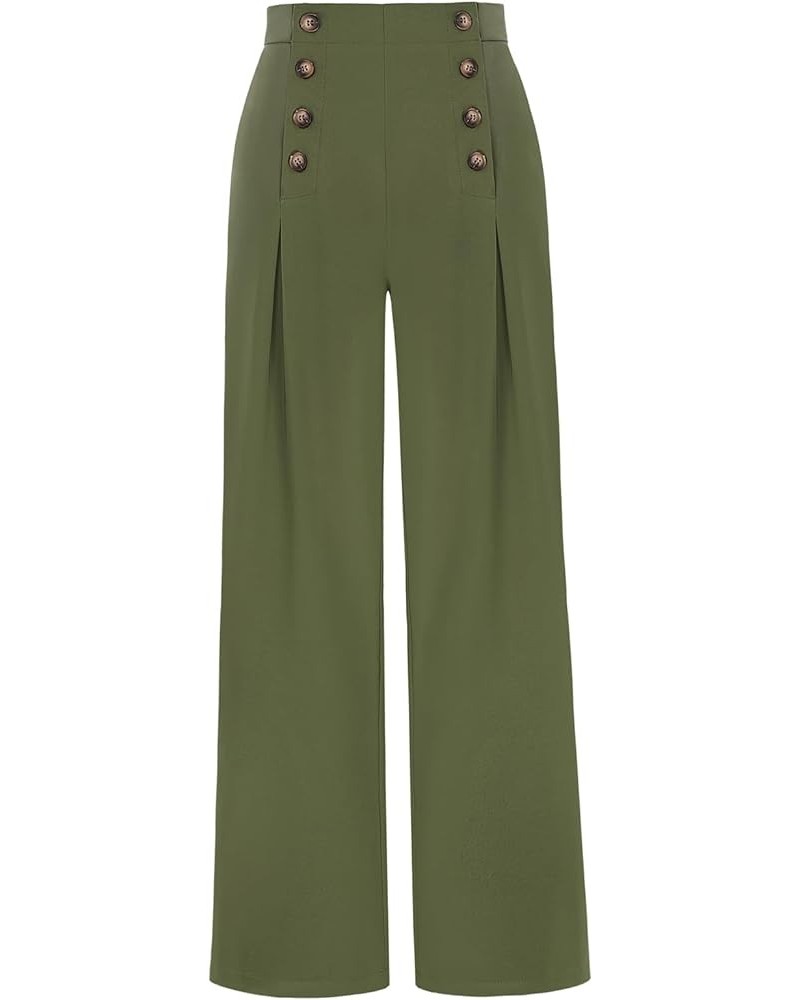 Women's High Waisted Wide Leg Pants Button Decorated Casual Stretchy Trousers with Pockets Green 829 $21.16 Others