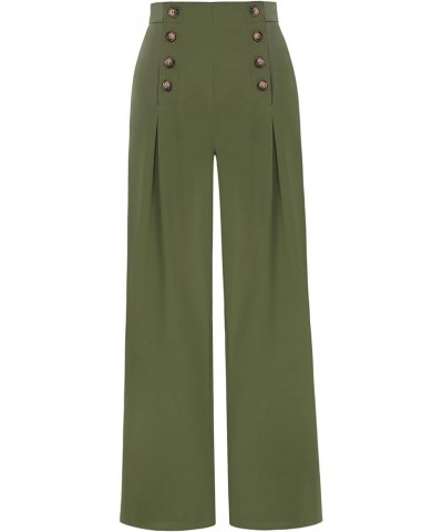 Women's High Waisted Wide Leg Pants Button Decorated Casual Stretchy Trousers with Pockets Green 829 $21.16 Others