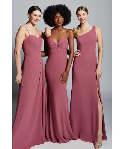 Spaghetti Straps Chiffon Bridesmaid Dresses Long with Slit Pleated A-Line Formal Wear for Women Wedding Party Navy $33.92 Dre...