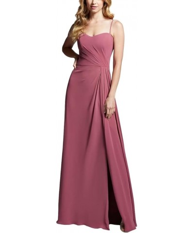 Spaghetti Straps Chiffon Bridesmaid Dresses Long with Slit Pleated A-Line Formal Wear for Women Wedding Party Navy $33.92 Dre...