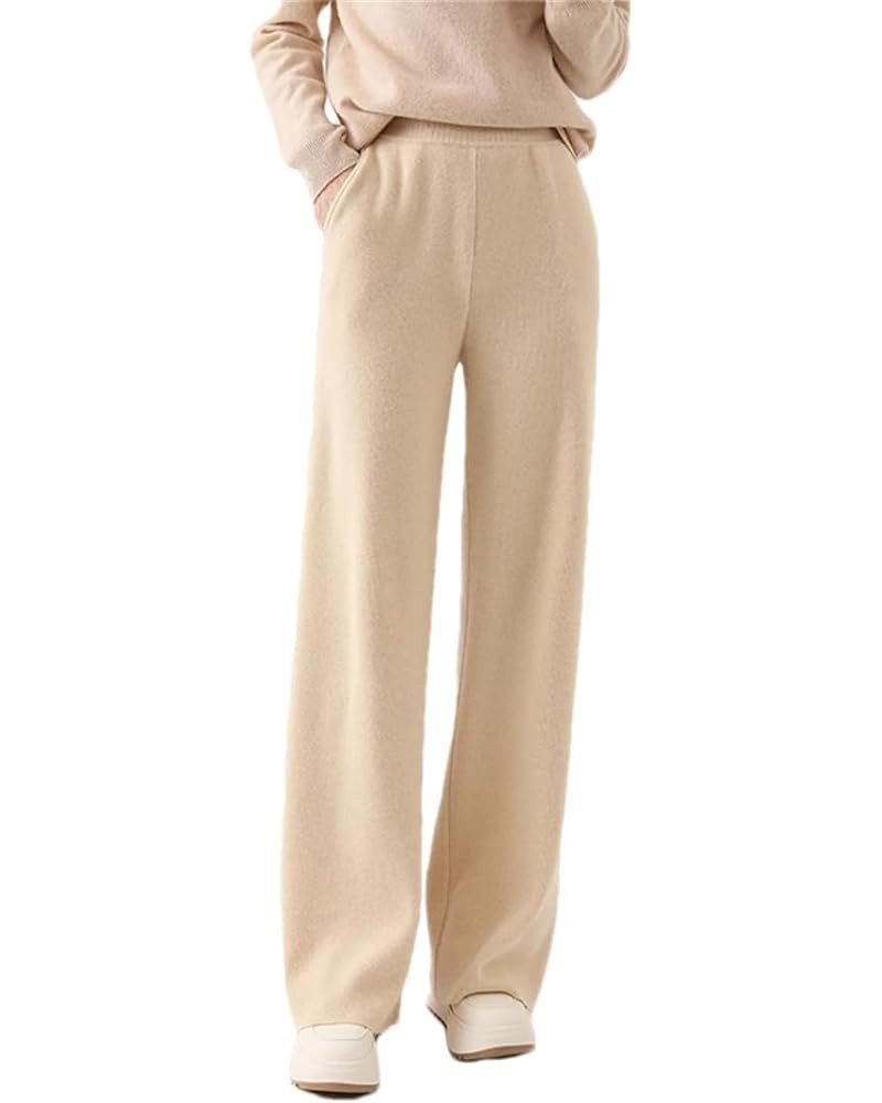 Womens Pant Wool Knitting Wide Leg Pants Solid Color Soft Warm Trousers Beige $39.45 Pants