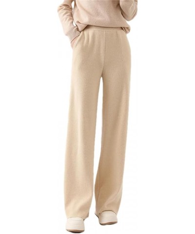 Womens Pant Wool Knitting Wide Leg Pants Solid Color Soft Warm Trousers Beige $39.45 Pants