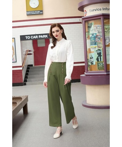 Women's High Waisted Wide Leg Pants Button Decorated Casual Stretchy Trousers with Pockets Green 829 $21.16 Others