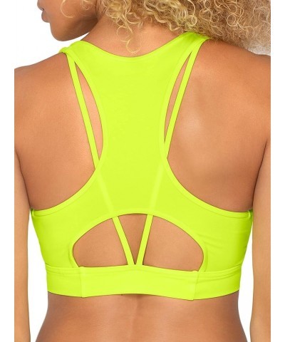 Women's Cut-Out Racerback Bikini Top Neon Yellow $13.00 Swimsuits