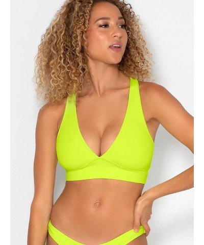 Women's Cut-Out Racerback Bikini Top Neon Yellow $13.00 Swimsuits