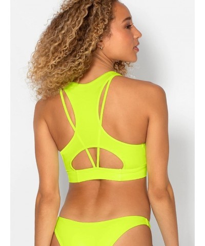 Women's Cut-Out Racerback Bikini Top Neon Yellow $13.00 Swimsuits