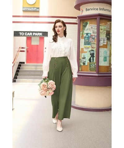 Women's High Waisted Wide Leg Pants Button Decorated Casual Stretchy Trousers with Pockets Green 829 $21.16 Others