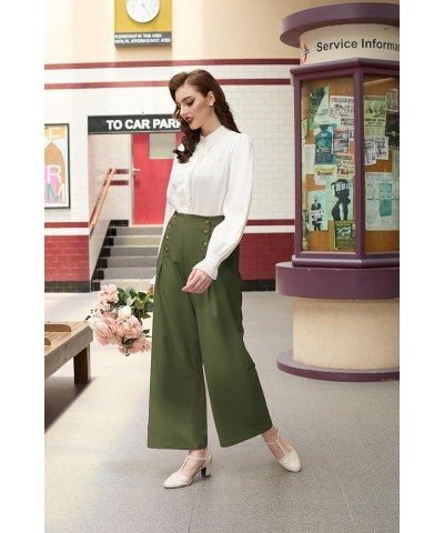 Women's High Waisted Wide Leg Pants Button Decorated Casual Stretchy Trousers with Pockets Green 829 $21.16 Others