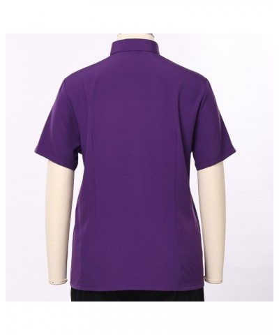 Women Clergy Tab Collared Shirt Long/Short Sleeve Button-Down Blouse Purple 1(short Sleeves) $14.84 Blouses