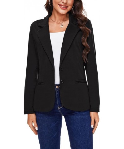 Women Long Sleeve Blazer Button Front Work Casual Office Lapel Suit Jacket Lightweight Knit Blazers with Pockets Black $18.45...