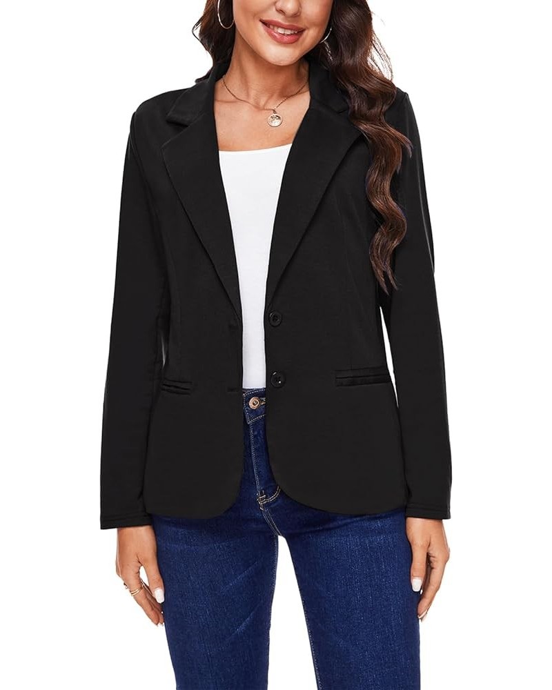 Women Long Sleeve Blazer Button Front Work Casual Office Lapel Suit Jacket Lightweight Knit Blazers with Pockets Black $18.45...