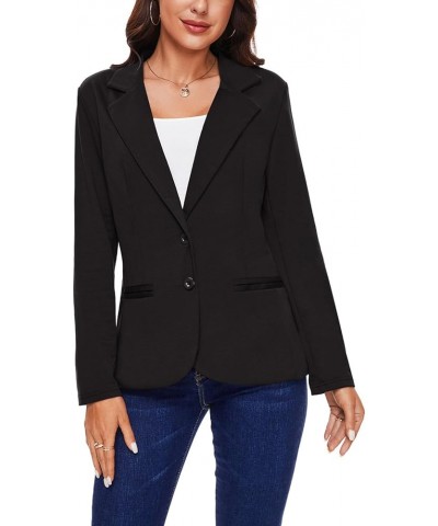 Women Long Sleeve Blazer Button Front Work Casual Office Lapel Suit Jacket Lightweight Knit Blazers with Pockets Black $18.45...