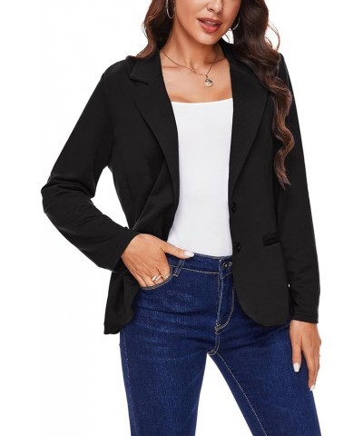 Women Long Sleeve Blazer Button Front Work Casual Office Lapel Suit Jacket Lightweight Knit Blazers with Pockets Black $18.45...