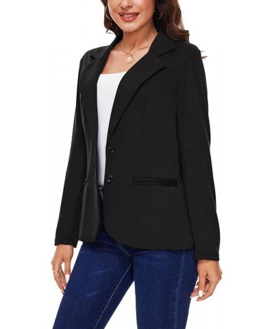 Women Long Sleeve Blazer Button Front Work Casual Office Lapel Suit Jacket Lightweight Knit Blazers with Pockets Black $18.45...