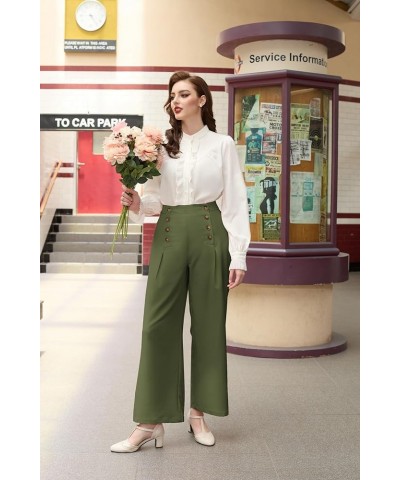 Women's High Waisted Wide Leg Pants Button Decorated Casual Stretchy Trousers with Pockets Green 829 $21.16 Others