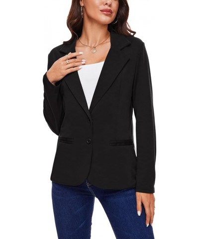 Women Long Sleeve Blazer Button Front Work Casual Office Lapel Suit Jacket Lightweight Knit Blazers with Pockets Black $18.45...