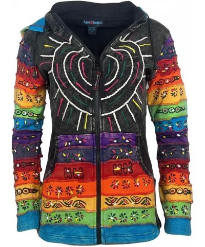 Women's Boho Knit Cotton Distressed Gypsy Brush Painted Peace Symbol Detachable Pixie Sweatshirt Jacket Hoodie Black $26.02 H...