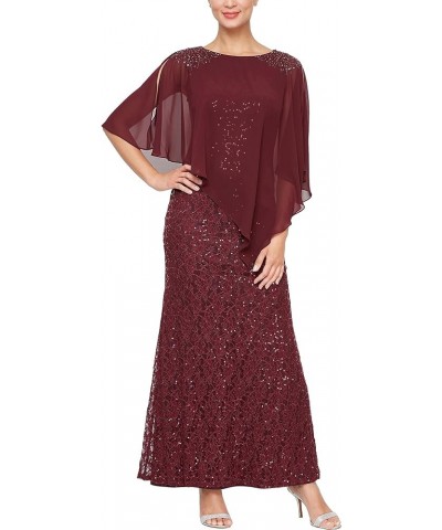 Women's Long Sequin Lace Beaded Capelet Dress Fig Capelet $26.59 Dresses