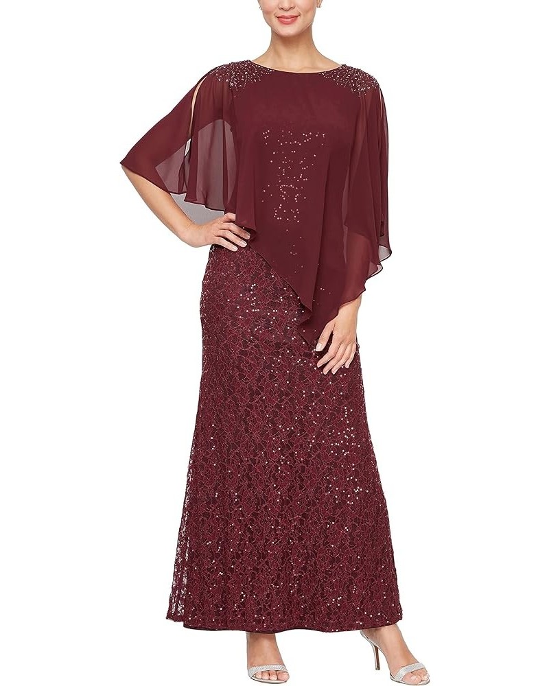 Women's Long Sequin Lace Beaded Capelet Dress Fig Capelet $26.59 Dresses