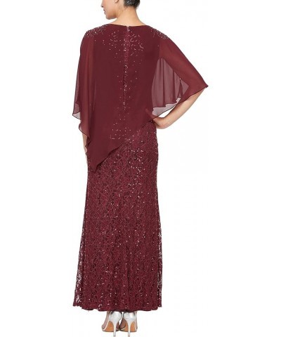 Women's Long Sequin Lace Beaded Capelet Dress Fig Capelet $26.59 Dresses