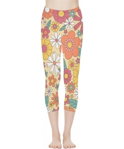 Womens Yoga Pants High Waist Stretch Workout Running Leggings Tummy Control Seamless Capri Sweatpants Colorful Groovy Flower ...