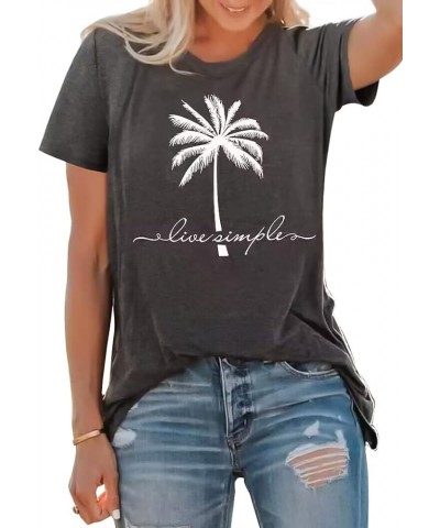 Women's Summer Beach T Shirt Cute Palm Tree Graphic Loose Tees Short Sleeve Casual Tops Dark Grey1 $11.76 T-Shirts