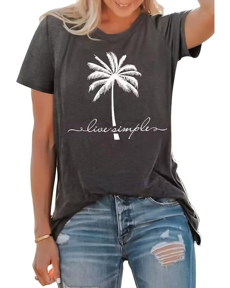 Women's Summer Beach T Shirt Cute Palm Tree Graphic Loose Tees Short Sleeve Casual Tops Dark Grey1 $11.76 T-Shirts