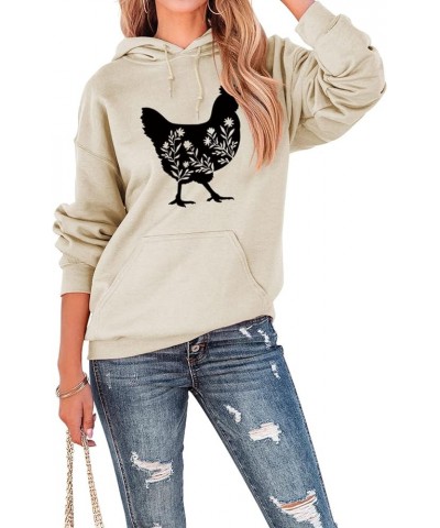 Chicken Drawing Cute Hoodies Funny Graphic Cotton Blend Drawstring Sweatshirts Beige $16.42 Hoodies & Sweatshirts