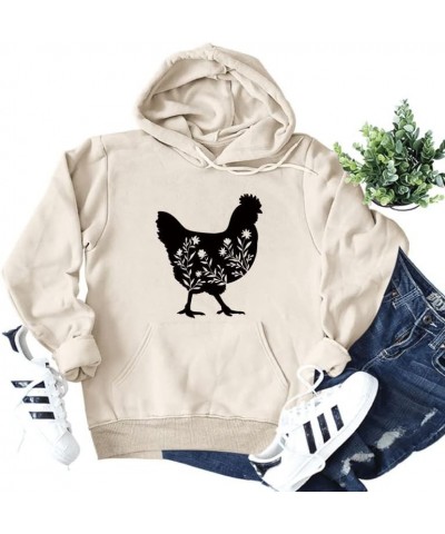 Chicken Drawing Cute Hoodies Funny Graphic Cotton Blend Drawstring Sweatshirts Beige $16.42 Hoodies & Sweatshirts