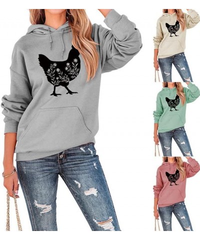 Chicken Drawing Cute Hoodies Funny Graphic Cotton Blend Drawstring Sweatshirts Beige $16.42 Hoodies & Sweatshirts