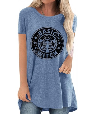 Basic Witch Coffee T Shirts for Women Coffee Letters Print Shirt with Funny Sayings Casual Tee Tops 5-blue $9.43 Others