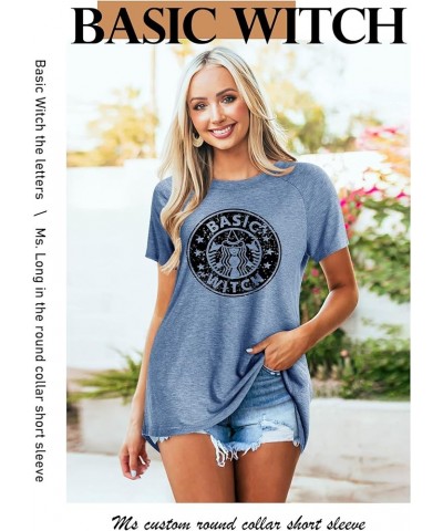 Basic Witch Coffee T Shirts for Women Coffee Letters Print Shirt with Funny Sayings Casual Tee Tops 5-blue $9.43 Others