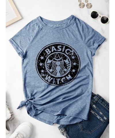 Basic Witch Coffee T Shirts for Women Coffee Letters Print Shirt with Funny Sayings Casual Tee Tops 5-blue $9.43 Others