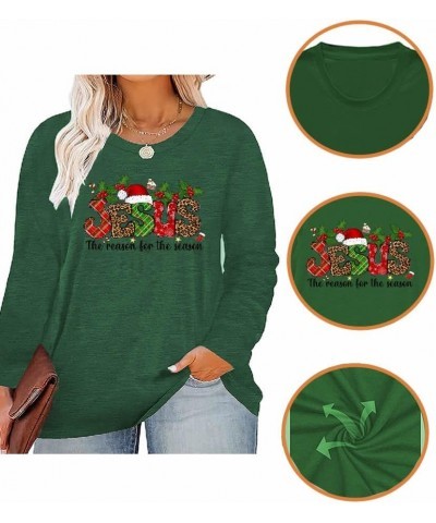 Plus Size Women T-Shirt Christmas Candy Snowman Gift Funny Casual Long Sleeve Graphic Cute Tee Tops Green-7 $12.88 Tops