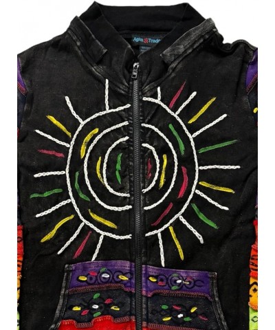 Women's Boho Knit Cotton Distressed Gypsy Brush Painted Peace Symbol Detachable Pixie Sweatshirt Jacket Hoodie Black $26.02 H...