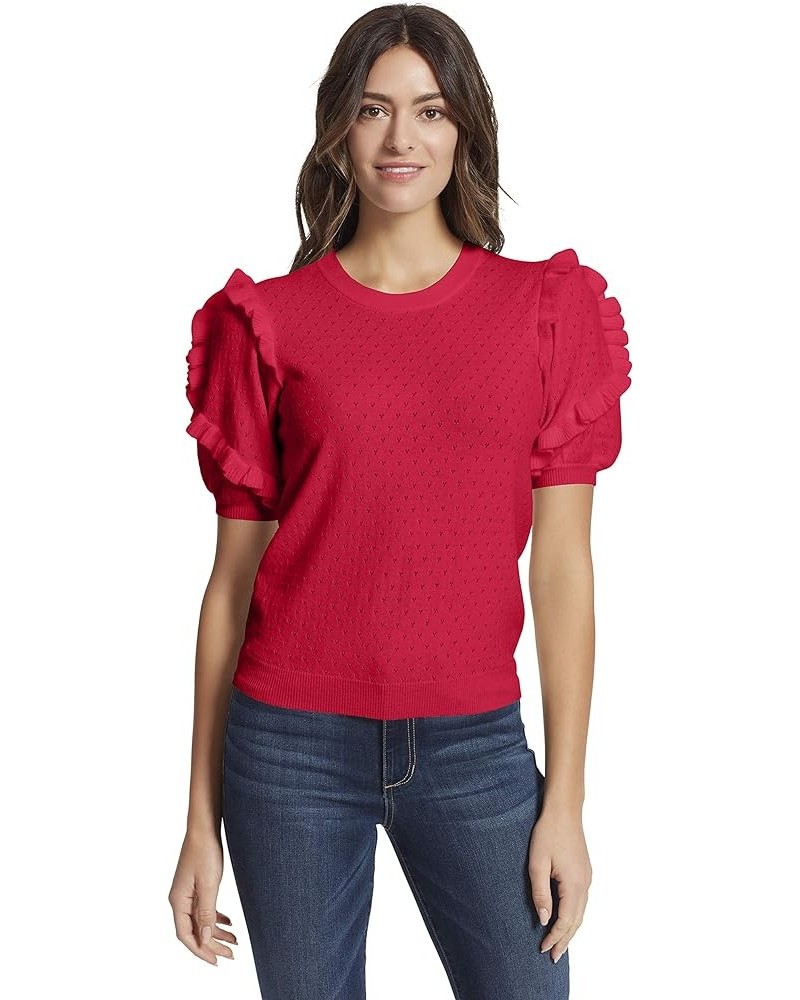 Women's Eveline Rulffle Trim Sleeve Sweater Top Barberry $13.34 Sweaters