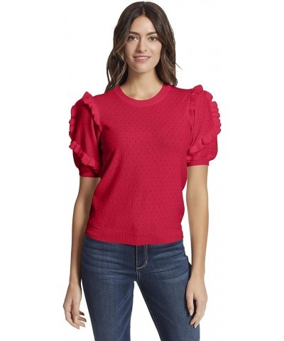 Women's Eveline Rulffle Trim Sleeve Sweater Top Barberry $13.34 Sweaters