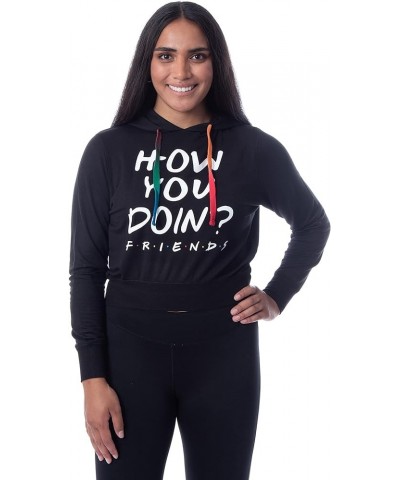 Friends Womens' How You Doin Cropped Tie Dye Drawstring Pullover Hoodie Black $9.84 Hoodies & Sweatshirts