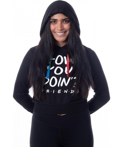 Friends Womens' How You Doin Cropped Tie Dye Drawstring Pullover Hoodie Black $9.84 Hoodies & Sweatshirts