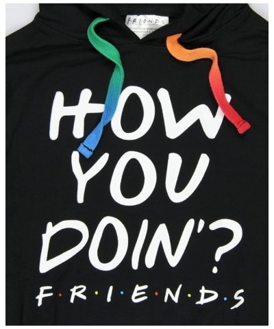 Friends Womens' How You Doin Cropped Tie Dye Drawstring Pullover Hoodie Black $9.84 Hoodies & Sweatshirts