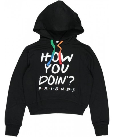 Friends Womens' How You Doin Cropped Tie Dye Drawstring Pullover Hoodie Black $9.84 Hoodies & Sweatshirts