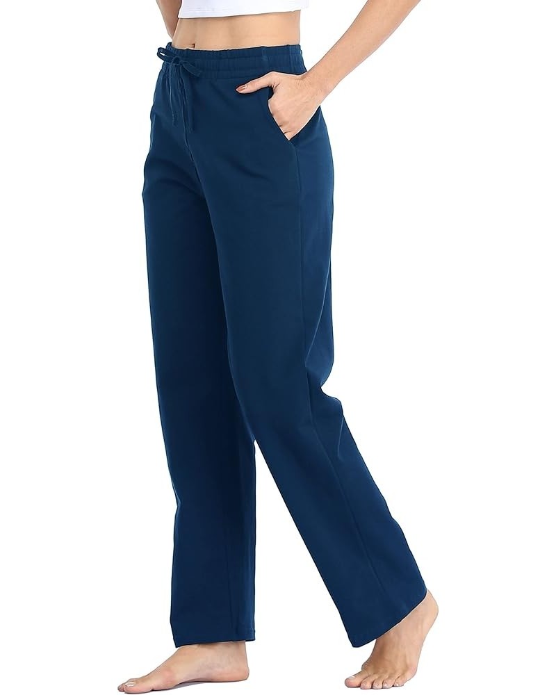 Women's Cotton Sweatpants Open Bottom Yoga Sports Pants Straight Leg Lounge Athletic Pants with Pockets Navy Blue $18.24 Acti...