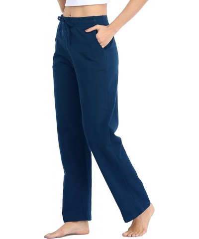 Women's Cotton Sweatpants Open Bottom Yoga Sports Pants Straight Leg Lounge Athletic Pants with Pockets Navy Blue $18.24 Acti...