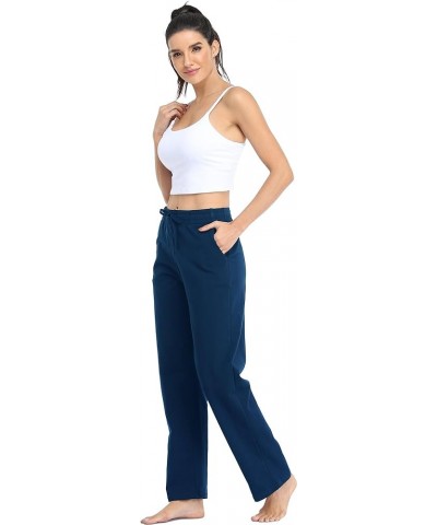 Women's Cotton Sweatpants Open Bottom Yoga Sports Pants Straight Leg Lounge Athletic Pants with Pockets Navy Blue $18.24 Acti...