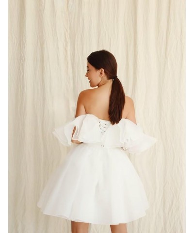 Off Shoulder Organza Short Prom Dresses Ruffles Puffy Homecoming Dresses A-line Evening Wedding Party Gowns for Women White $...