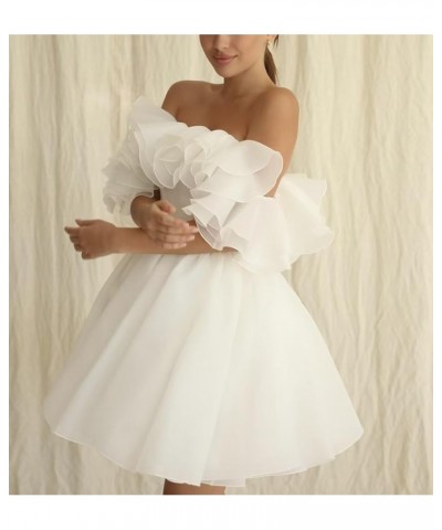 Off Shoulder Organza Short Prom Dresses Ruffles Puffy Homecoming Dresses A-line Evening Wedding Party Gowns for Women White $...